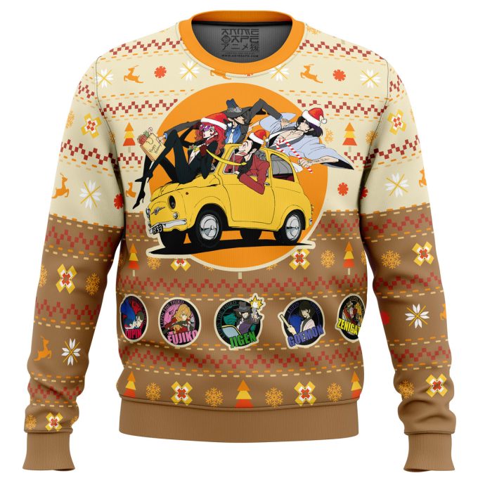 Lupin the 3rd Happy Trip Ugly Christmas Sweater: Festive Fun with Anime-inspired Design!