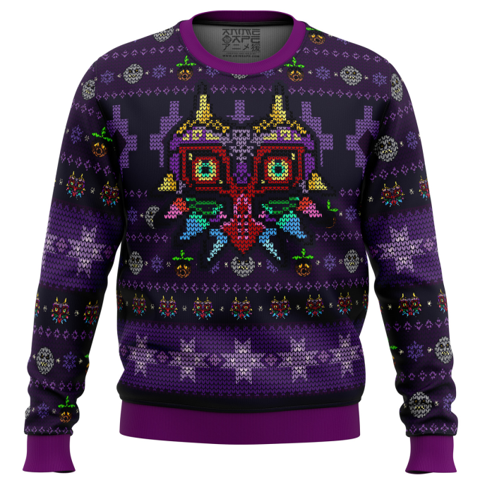 Stylish Majoras Mask Zelda Ugly Christmas Sweater with Seamless Pattern – Perfect for Fans!