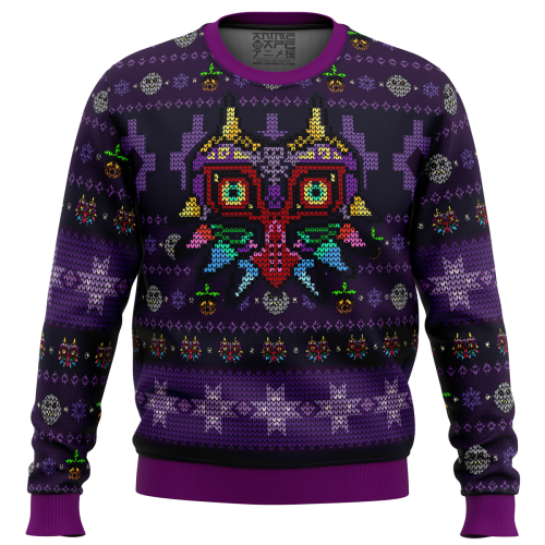 Stylish Majoras Mask Zelda Ugly Christmas Sweater with Seamless Pattern – Perfect for Fans!