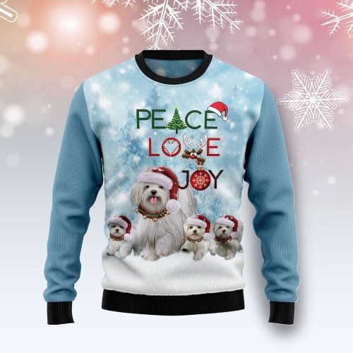Maltese Peace Love Joy Ugly Sweater – Festive Christmas Sweater