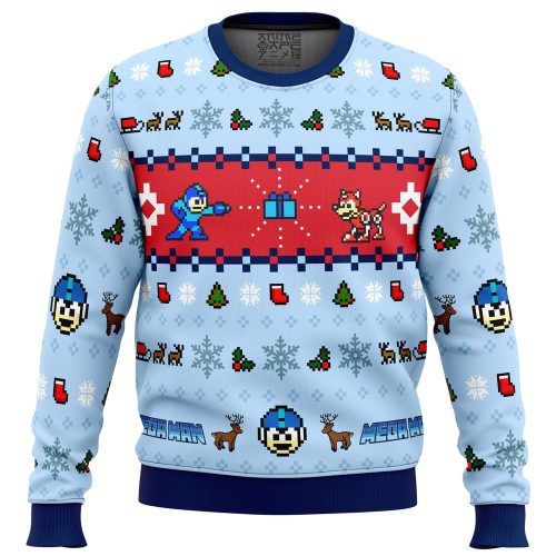 Mega Man Mega Holiday Ugly Christmas Sweater – Festive Gamer Apparel for a Memorable Season