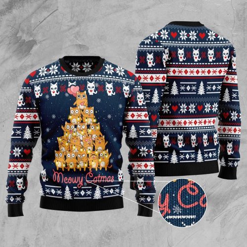 Meowy Catmas Ugly Christmas Sweater – Hilarious Family Holiday Gift for Ugly Christmas Sweater Party