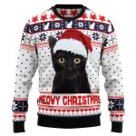 Meowy Christmas Graphic Sweater – Ugly Christmas Sweater Festive Cat Themed Holiday Apparel