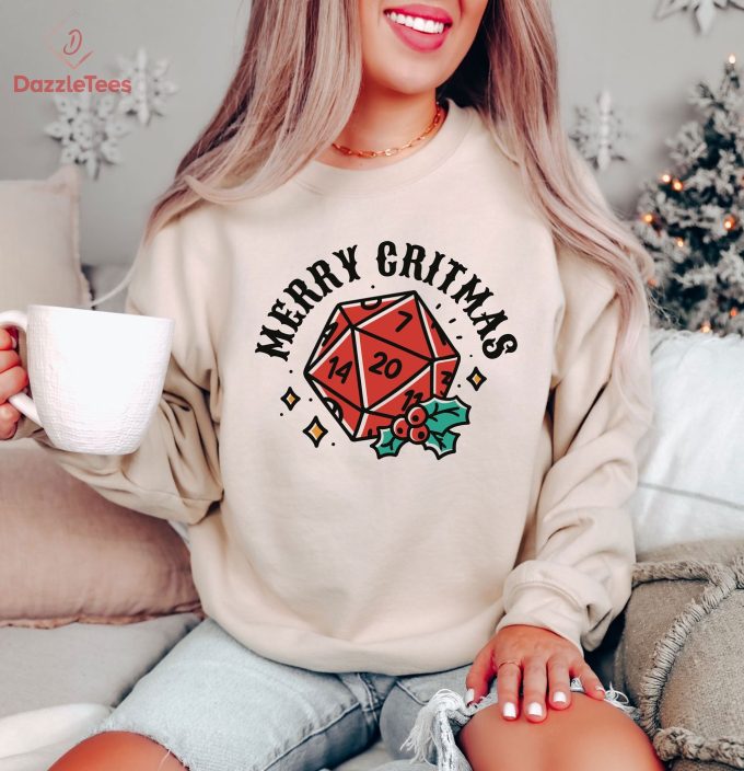 Merry DnD Critmas Sweatshirt, Dungeon and Dragon Christmas Party Shirt, Polyhedral Dice Xmas Tee, Ugly Christmas Sweater, Dnd Holiday Hoodie