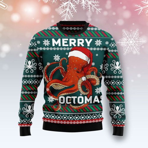 Merry Octomas Unisex Crewneck Sweater – Festive Christmas Graphic – Ugly Xmas Sweater