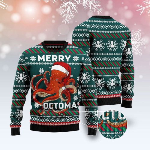 Merry Octomas Unisex Crewneck Sweater – Festive Christmas Graphic – Ugly Xmas Sweater