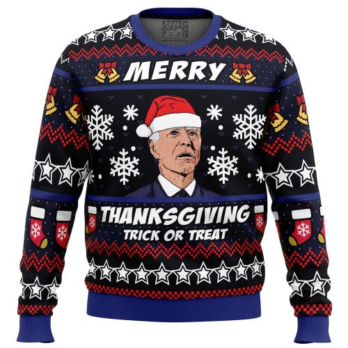 Merry Thanksgiving Biden Ugly Christmas Sweater - Festive Holiday Apparel to Spread Cheer!
