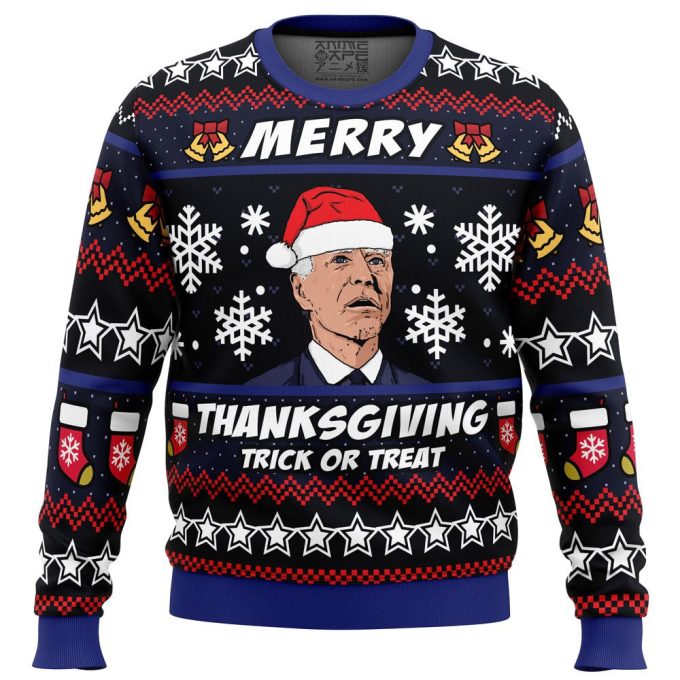 Merry Thanksgiving Biden Ugly Christmas Sweater – Festive Holiday Apparel to Spread Cheer!