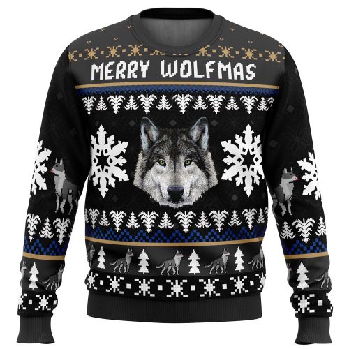Merry Wolfmas Ugly Christmas Sweater – Howling Fun for a Festive Wolf-Themed Holiday!