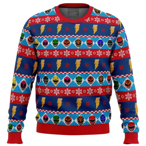 Power Rangers Ugly Christmas Sweater – Get Festive with Mighty Helmets Design!