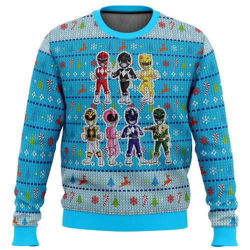 Mighty Morphin Chibis Power Rangers Ugly Christmas Sweater: Festive & Fun Apparel for Fans