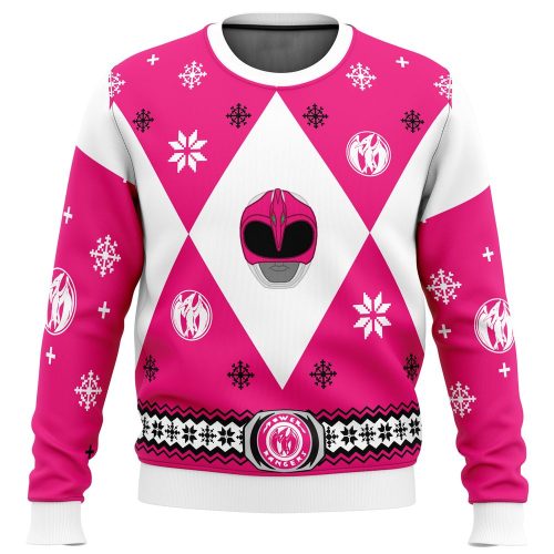 Mighty Morphin Power Rangers Pink Ugly Christmas Sweater: Festive & Fun Attire!