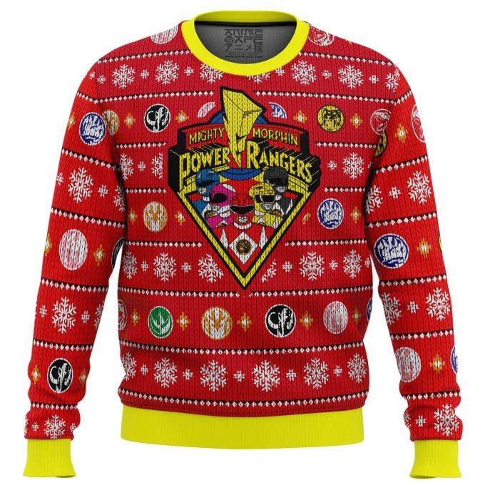 Mighty Morphin Power Rangers Ugly Christmas Sweater Print – Festive & Fun for Fans!