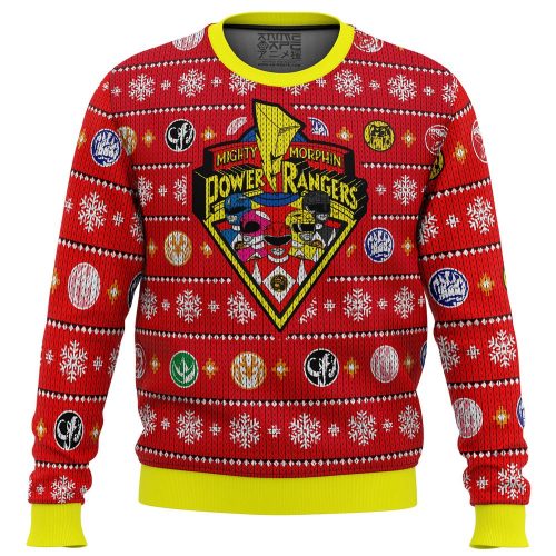 Mighty Morphin Power Rangers Ugly Christmas Sweater Print - Festive & Fun for Fans!