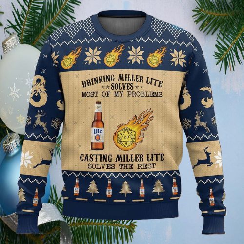 Miller Lite Drinking Dungeon And Dragons Ugly Christmas Sweater