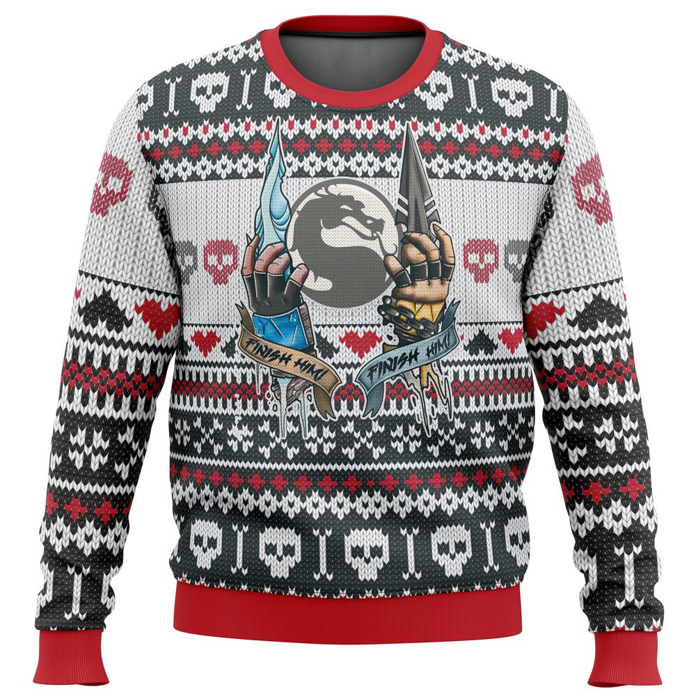 Mortal Kombat Finish Him Ugly Christmas Sweater – Festive Gaming Apparel for Fans! Mortal Kombat Finish Him Ugly Christmas Sweater – Festive Gaming Apparel for Fans!