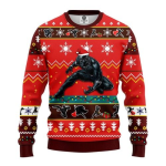 2022 MV Christmas Ugly Sweater: Black Panther Pose & Christmas Pattern – Red Sweater