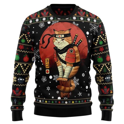 Ninja Cat Ugly Christmas Sweater - Festive Holiday Graphic Sweater
