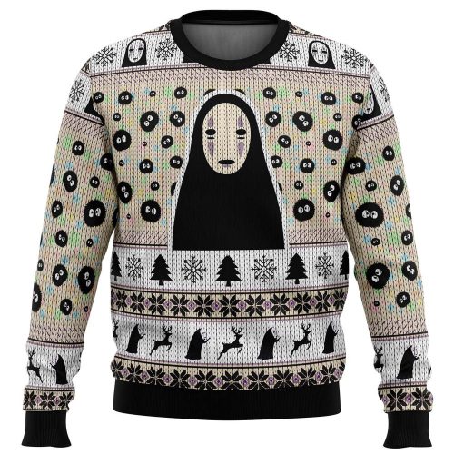 No Face & Soot Sprites Spirited Away Ugly Christmas Sweater - Studio Ghibli Inspired