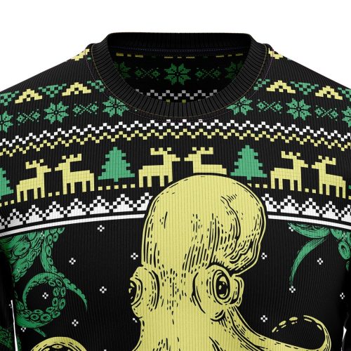 Octopus Cool Christmas Unisex Crewneck Sweater – Ugly Christmas Sweater: Festive & Fun Attire