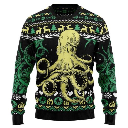 Octopus Cool Christmas Unisex Crewneck Sweater – Ugly Christmas Sweater: Festive & Fun Attire