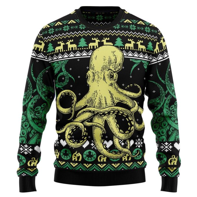 Octopus Cool Christmas Unisex Crewneck Sweater – Ugly Christmas Sweater: Festive & Fun Attire