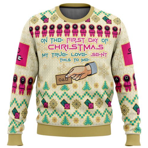 First Day of Christmas Squid Game Sweater: Festive & Fun Holiday Apparel