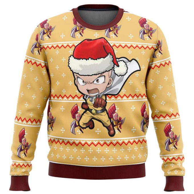 Get Festive with One Punch Chibi Saitama Ugly Christmas Sweater