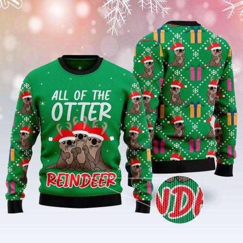 Get Festive with the Otter Reindeer Ugly Christmas Sweater – Fun Holiday Graphic Sweater!