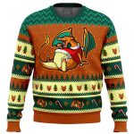 Catch the Festive Spirit with Pokemon Charizard Ugly Christmas Sweater – Candy Cane Design
