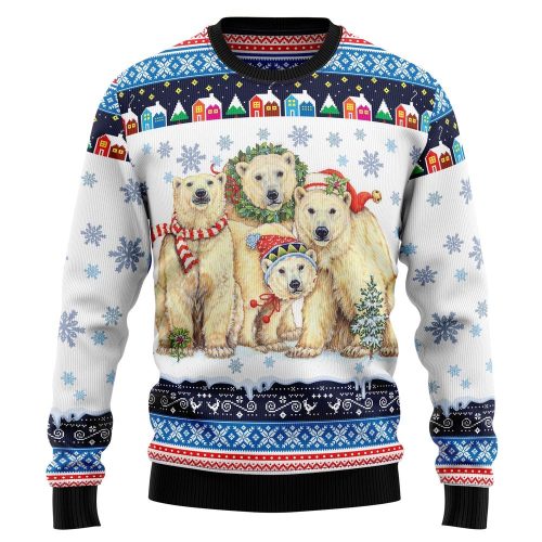 Cozy Polar Bears Christmas Crewneck Sweater – Ugly Christmas Graphic Sweater for Unisex