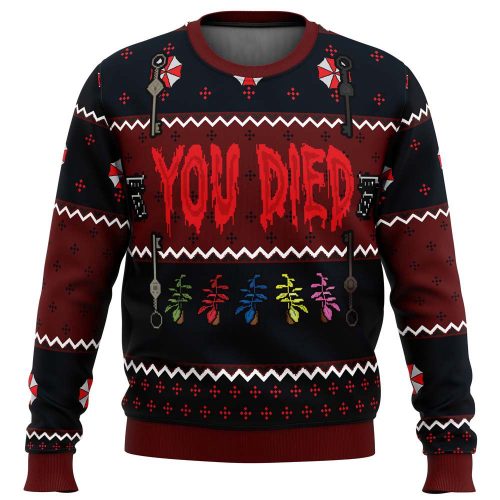Spooky & Stylish: Resident Evil You Died Ugly Christmas Sweater