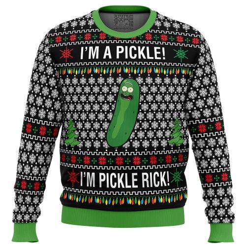 Get Festive with Rick and Morty Pickle Rick Ugly Christmas Sweater!