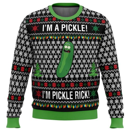 Get Festive with Rick and Morty Pickle Rick Ugly Christmas Sweater - Limited Edition