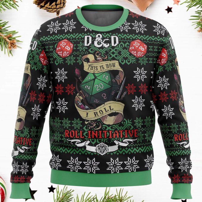 Roll Initiative Dungeons & Dragons Ugly Christmas Sweater