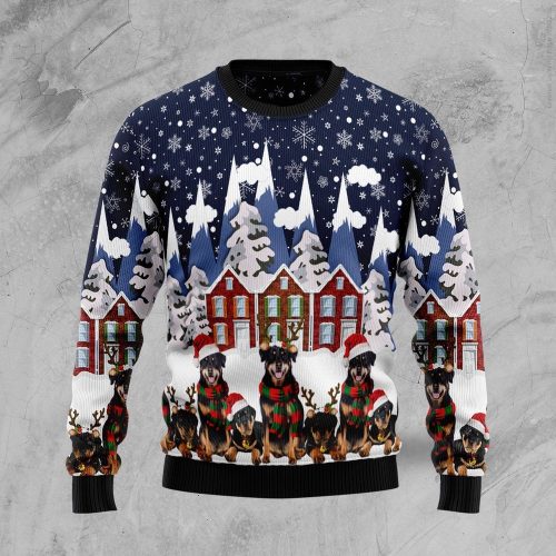 Rottweiler Family Xmas Ugly Sweater – Festive Christmas Outfit Gift – Ugly Sweater