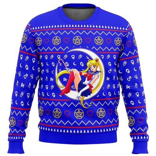Sailor Moon Ugly Christmas Sweater: Festive Moon Design for Anime Fans