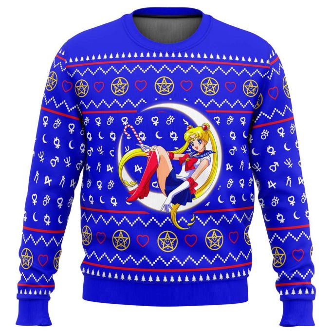 Sailor Moon Ugly Christmas Sweater: Festive Moon Design for Anime Fans