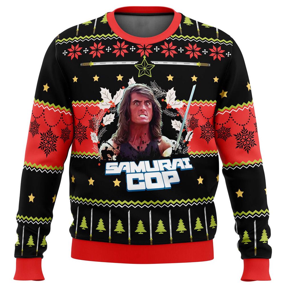Get Festive with the Samurai Cop Ugly Christmas Sweater – Perfect Holiday Attire! Get Festive with the Samurai Cop Ugly Christmas Sweater – Perfect Holiday Attire!