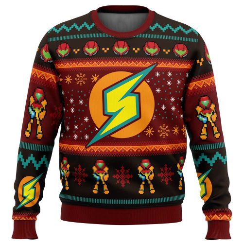 Get Festive with Samus Metroid Ugly Christmas Sweater – Limited Edition Holiday Apparel!