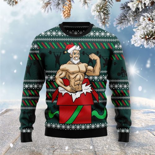 Santa Gymnastic Christmas Crewneck Sweater - Festive Graphic Ugly Sweater