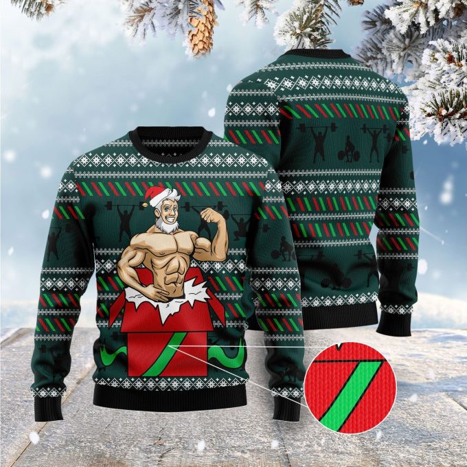 Santa Gymnastic Christmas Crewneck Sweater – Festive Graphic Ugly Sweater