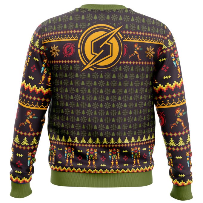 Get Festive with the Santa Samus Aran Metroid Ugly Christmas Sweater – Perfect Holiday Attire!