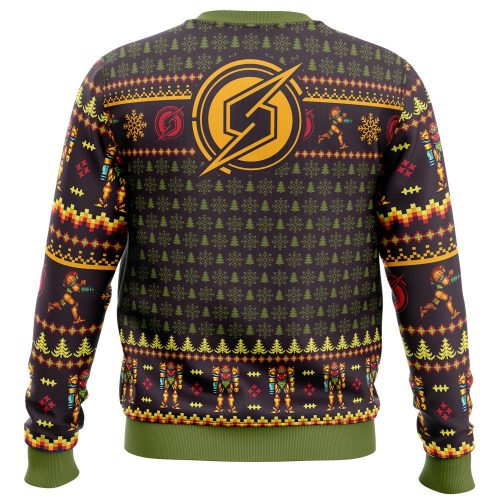 Santa Samus Aran Metroid Ugly Christmas Sweater: Festive Gaming Apparel for Fans