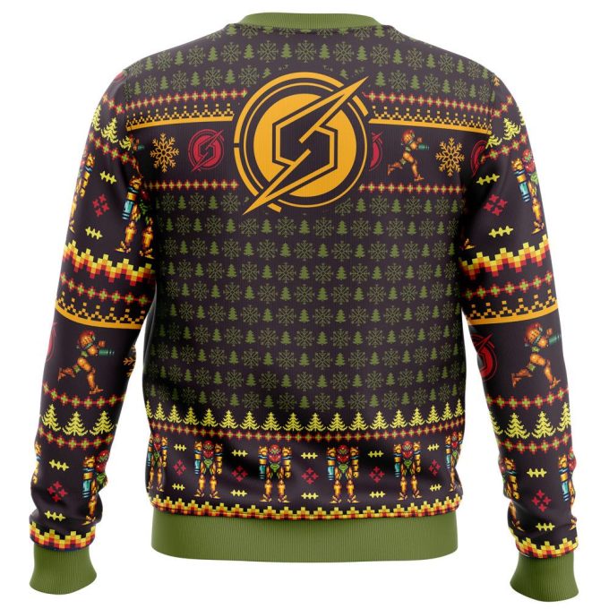 Santa Samus Aran Metroid Ugly Christmas Sweater: Festive Gaming Apparel for Fans