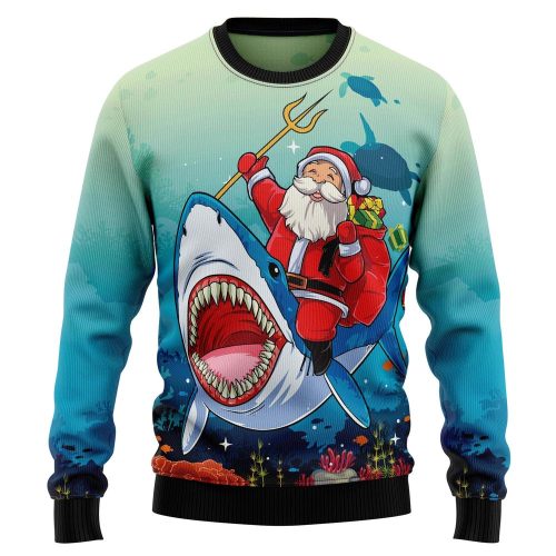 Get Festive with Santa Shark Ugly Christmas Sweater - Perfect Holiday Crewneck