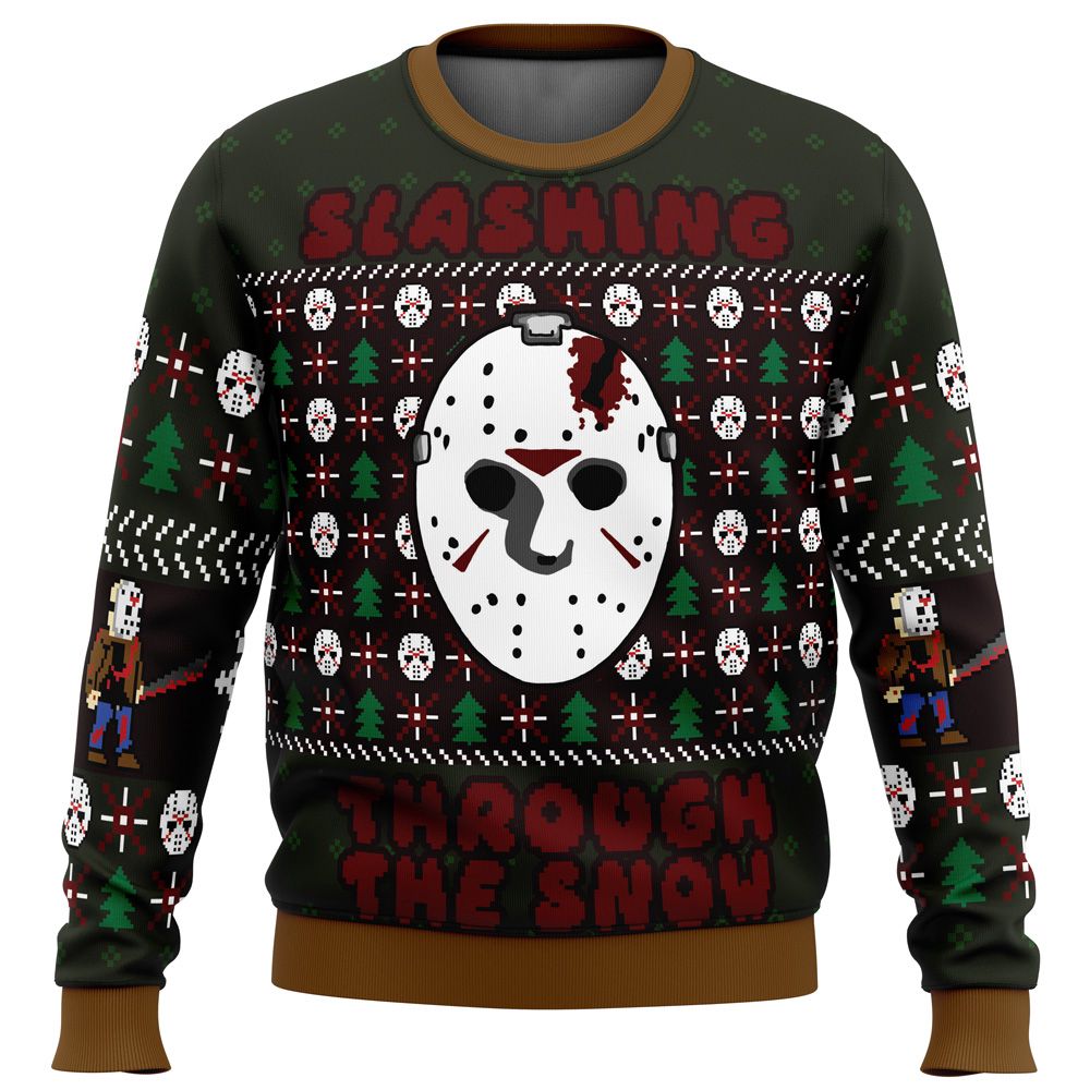 Spooky & Festive: Jason Voorhees Ugly Christmas Sweater – Slashing Through the Snow! Spooky & Festive: Jason Voorhees Ugly Christmas Sweater – Slashing Through the Snow!