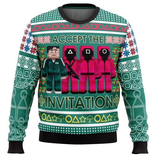 Squid Game Invitation Ugly Christmas Sweater: Festive & Trendy Attire for Holiday Parties!