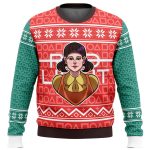 Playful Squid Game Red Light Green Light Ugly Christmas Sweater: Doll Design