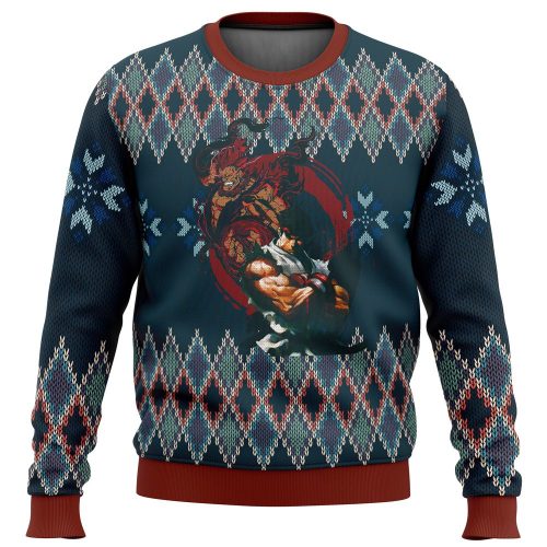 Get Festive with Street Fighter Ryu and Akuma Ugly Christmas Sweater - Perfect Holiday Gift!